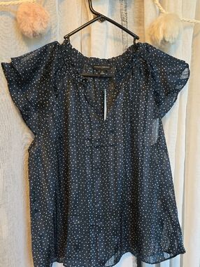 Banana Republic Navy Dot Flutter Sleeve Blouse